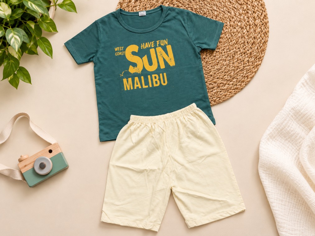 Boys “Malibu Sun” Graphic T-Shirt and Casual Shorts Set (Sizes 6M–6Y)