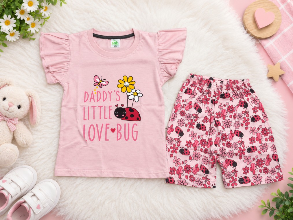 Girls’ Ladybug Printed T-Shirt & Shorts Set | 2-Piece Kids Outfit