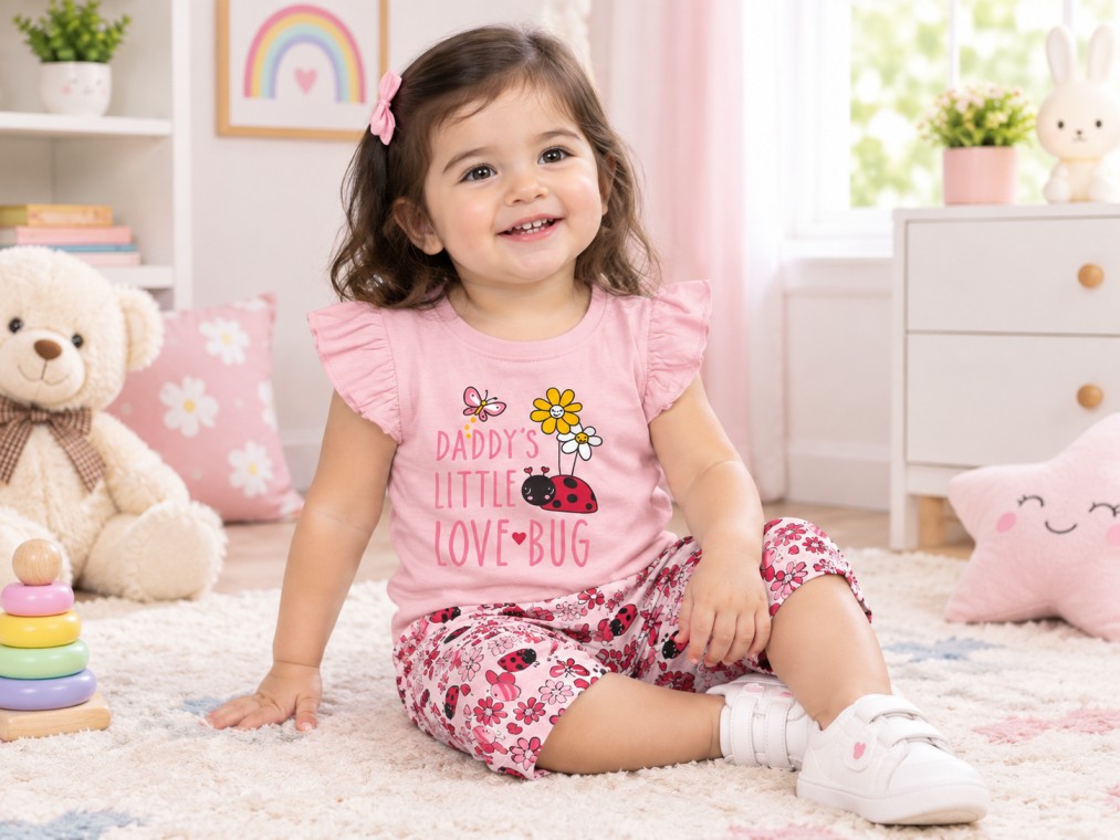 Girls’ Ladybug Printed T-Shirt & Shorts Set | 2-Piece Kids Outfit - Image 3