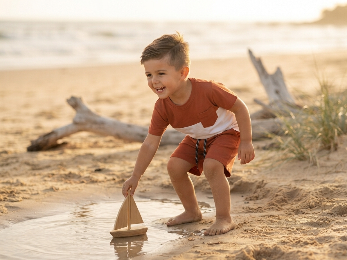 Rust & White Colorblock Casual T-Shirt and Shorts Set for Boys - Image 3